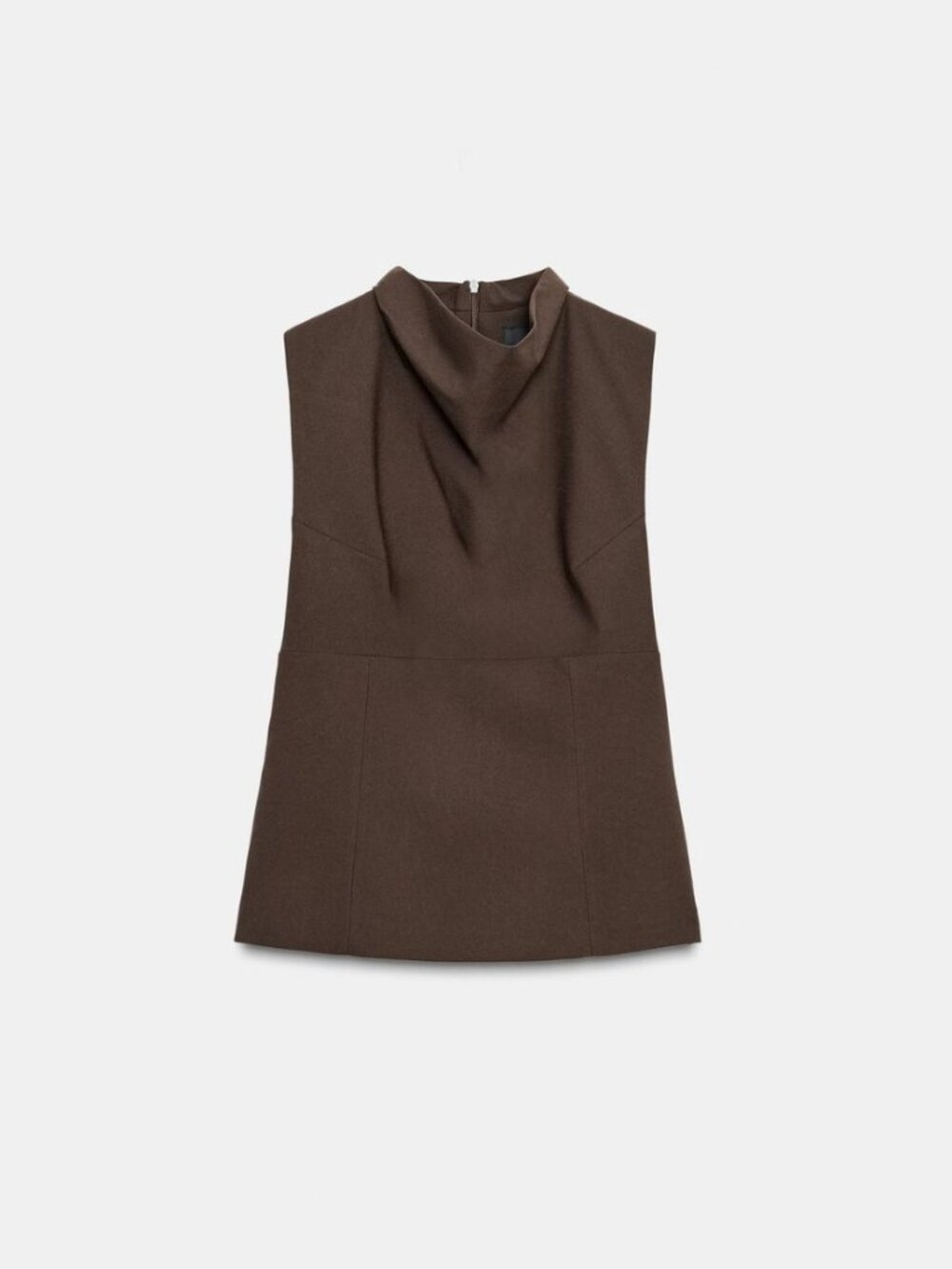 Zara Draped Neck Structured Top Dark Brown Size S NWT